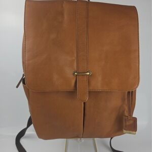 Bugatti Cognac Brown Genuine Leather Flap Backpack Laptop Bag Rucksack